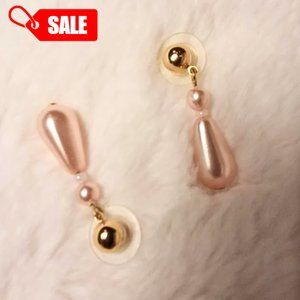 JEWELRY - Vintage Pink Pearl Dangle Earrings with Gold Metal Accent